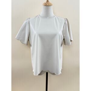 Voy Faux Leather Scalloped Edge Short Sleeves Top, Size M